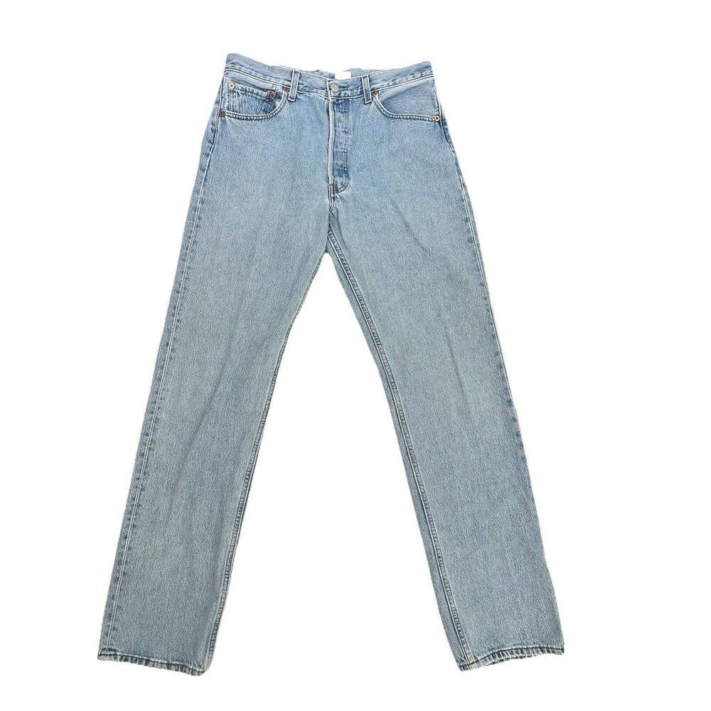 Mens Levi's 505 Straight Leg Jeans Light Blue Cotton Button Fly Distressed
